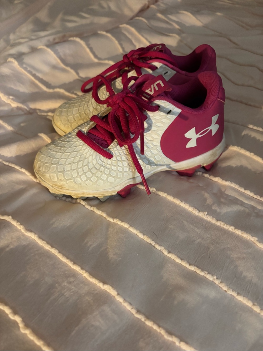 Under Armour Kids White and Pink Soccer Cleats